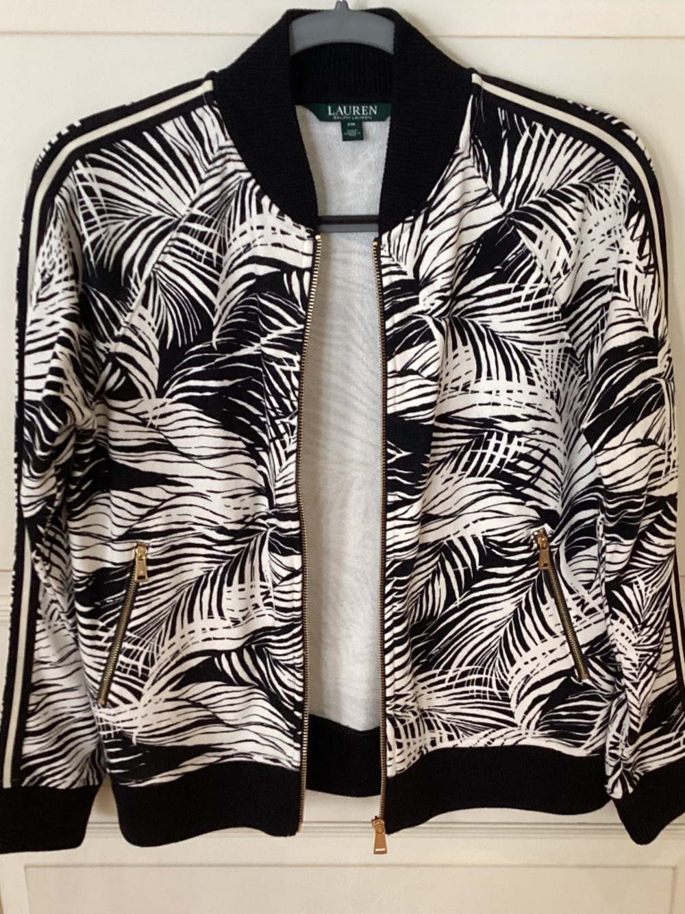 RALPH LAUREN - BLACK & CREAM ZIP UP COTTON JACKET - SIZE P/M
